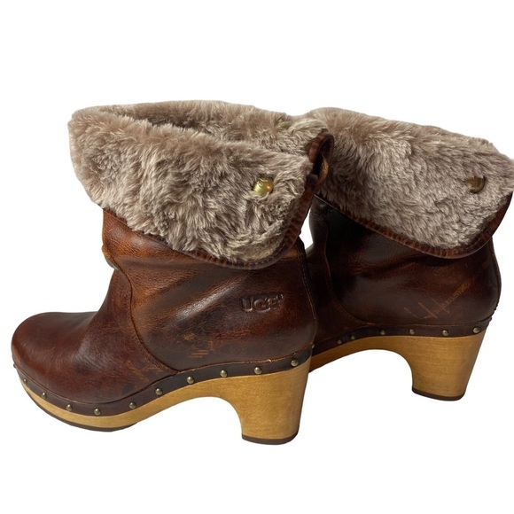 Ugg women’s brown leather clog, Lynnea Shearling ankle pull on boots size 7 - Picture 10 of 12